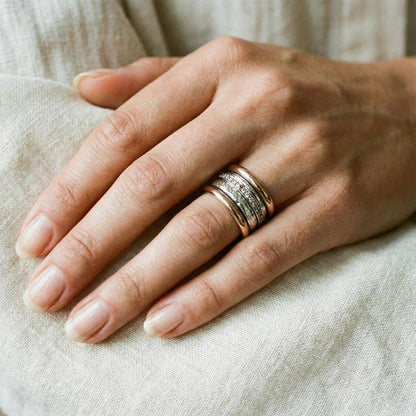 Gold Ring with Rows of cubic Zirconia.