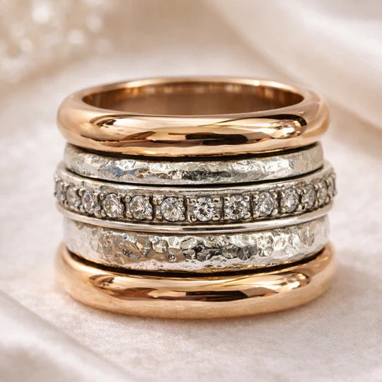 Gold Ring with Rows of cubic Zirconia.