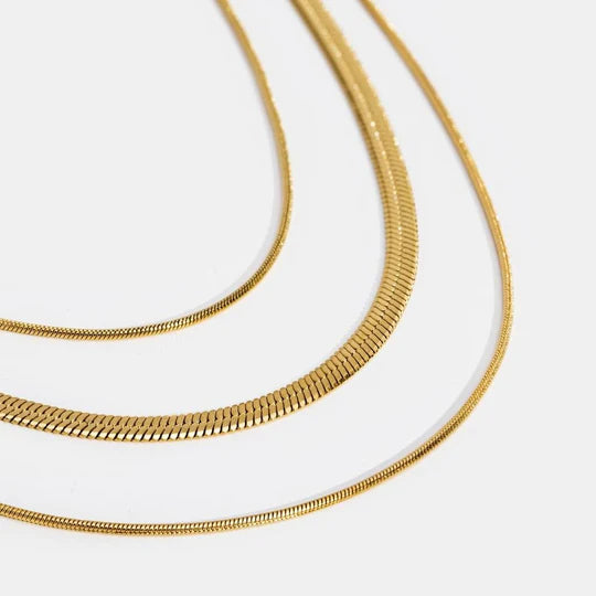 Multilayered gold chain necklace