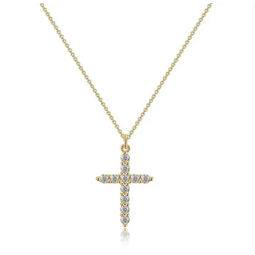 Collar con cruz y corona de diamantes.
