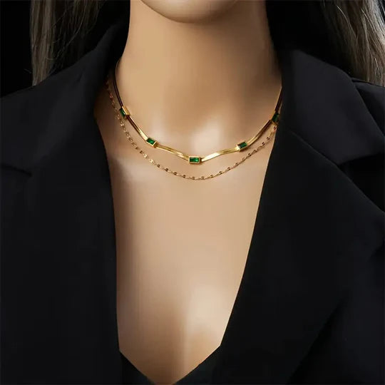 Collar de dos capas dorado estilo retro Sorella Gem
