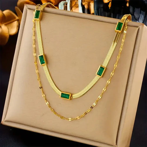 Collar de dos capas dorado estilo retro Sorella Gem